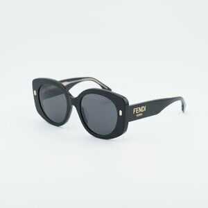 Fendi FE40137F 01A Sunglasses Black Butterfly Frame, Grey Lenses